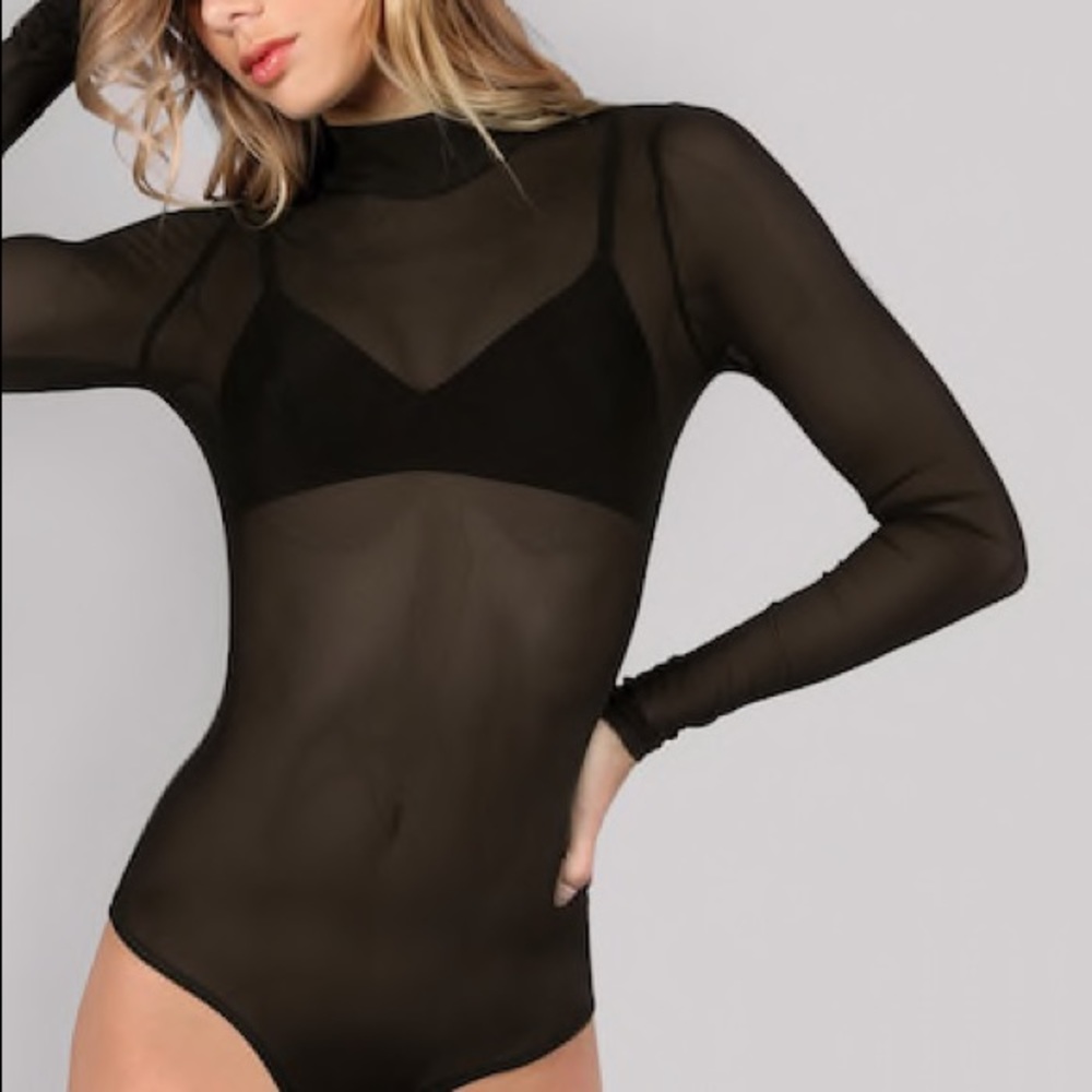 Mock Neck Sheer Mesh Bodysuit